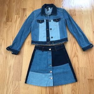 H &M Patchwork Denim Jacket and Skirt size 4